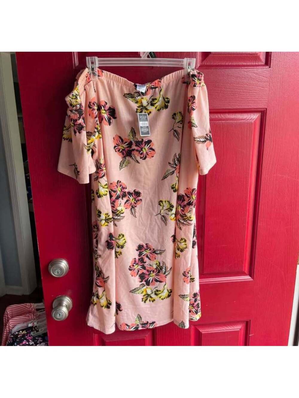 NEW West Loop Women's Off The Shoulder Pullover Pink Floral Dress Size XXL